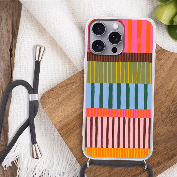 Telefoonhoesje met koord - Abstract - Strepen - Modern - Kleurrijk - Kunst — 3
