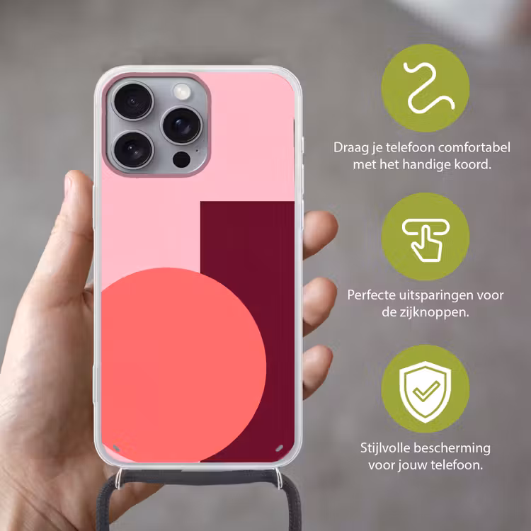 Telefoonhoesje met koord - Abstract - Vormen - Roze - Modern - Design — 4