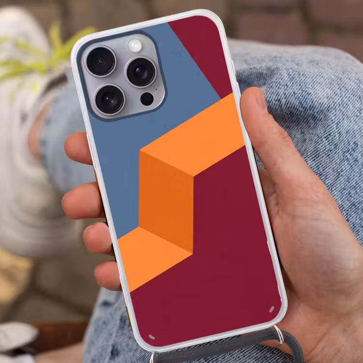 Telefoonhoesje met koord - Abstract - Vormen - Modern - Blauw - Oranje — 2