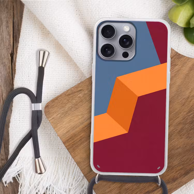Telefoonhoesje met koord - Abstract - Vormen - Modern - Blauw - Oranje — 3