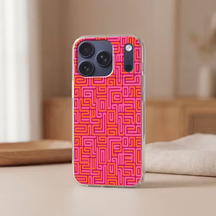 Telefoonhoesje - Abstract - Patroon - Lijnen - Roze - Oranje — 3