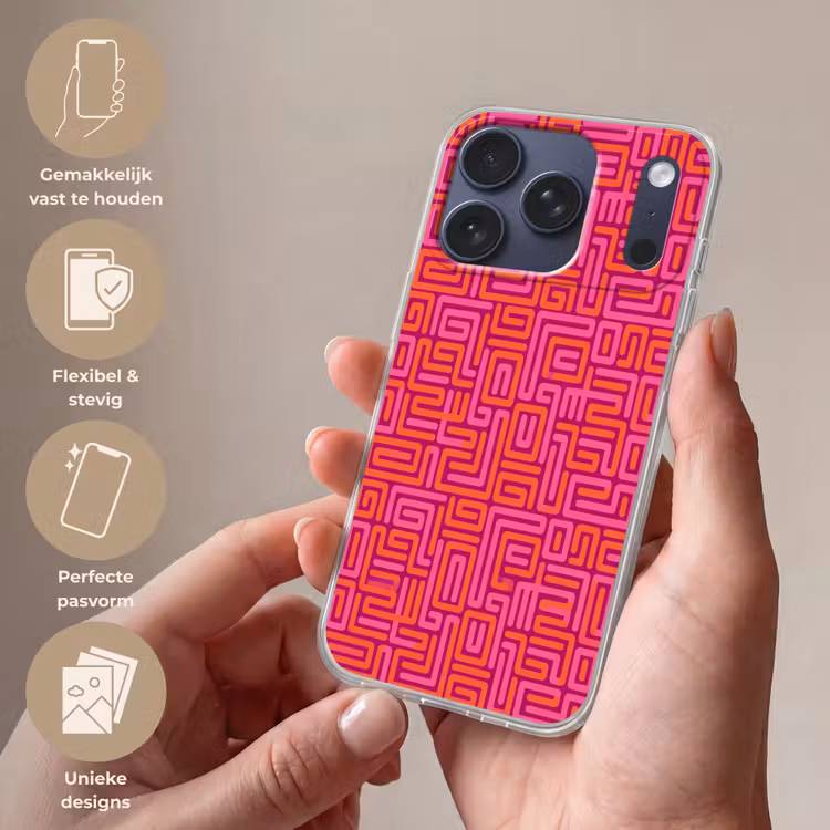 Telefoonhoesje - Abstract - Patroon - Lijnen - Roze - Oranje — 4