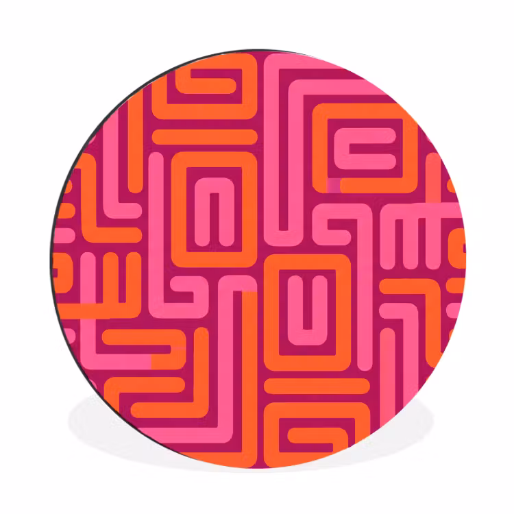 Muurcirkel aluminium - Abstract - Patroon - Lijnen - Roze - Oranje — 1