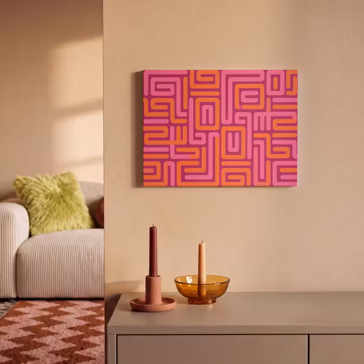 Akoestisch schilderij - Abstract - Patroon - Lijnen - Roze - Oranje — 2