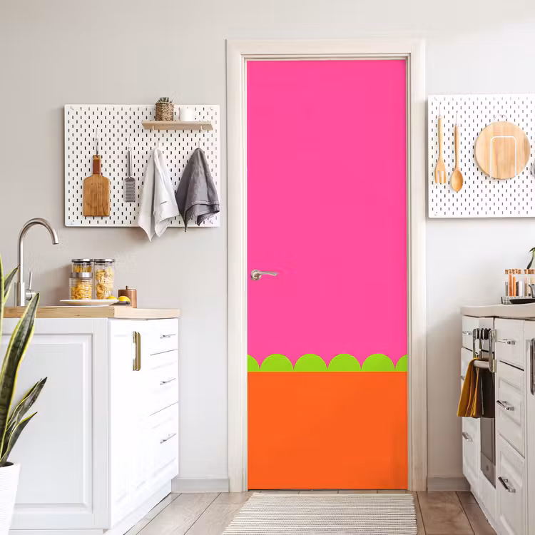 Deursticker - Abstract - Geometrisch - Kleurblokken - Roze - Oranje — 7