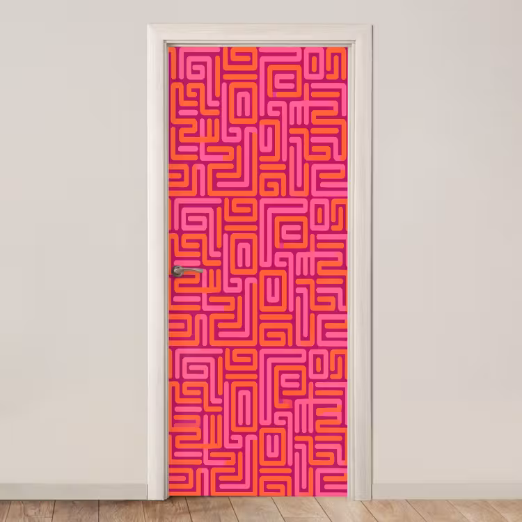 Deursticker - Abstract - Patroon - Lijnen - Roze - Oranje — 1
