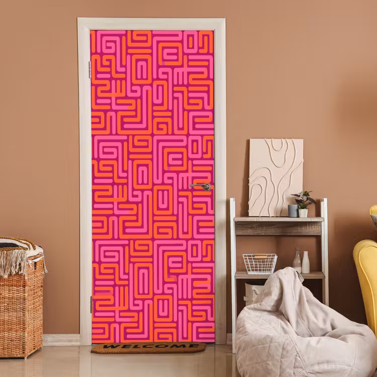 Deursticker - Abstract - Patroon - Lijnen - Roze - Oranje — 2