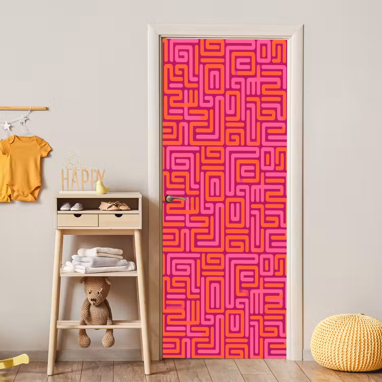 Deursticker - Abstract - Patroon - Lijnen - Roze - Oranje — 6