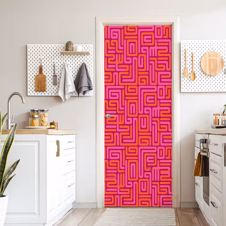 Deursticker - Abstract - Patroon - Lijnen - Roze - Oranje — 7