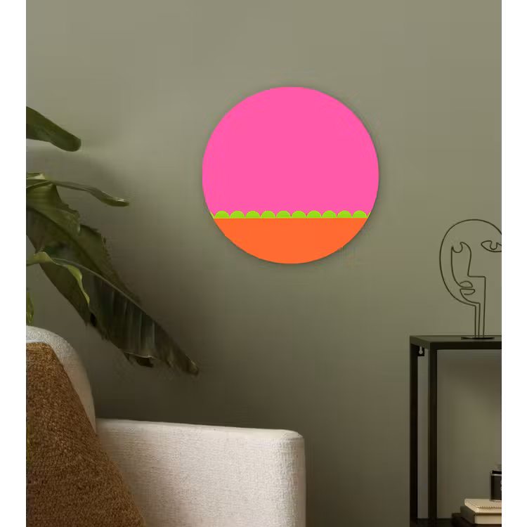 Muurcirkel glas - Abstract - Geometrisch - Kleurblokken - Roze - Oranje — 3