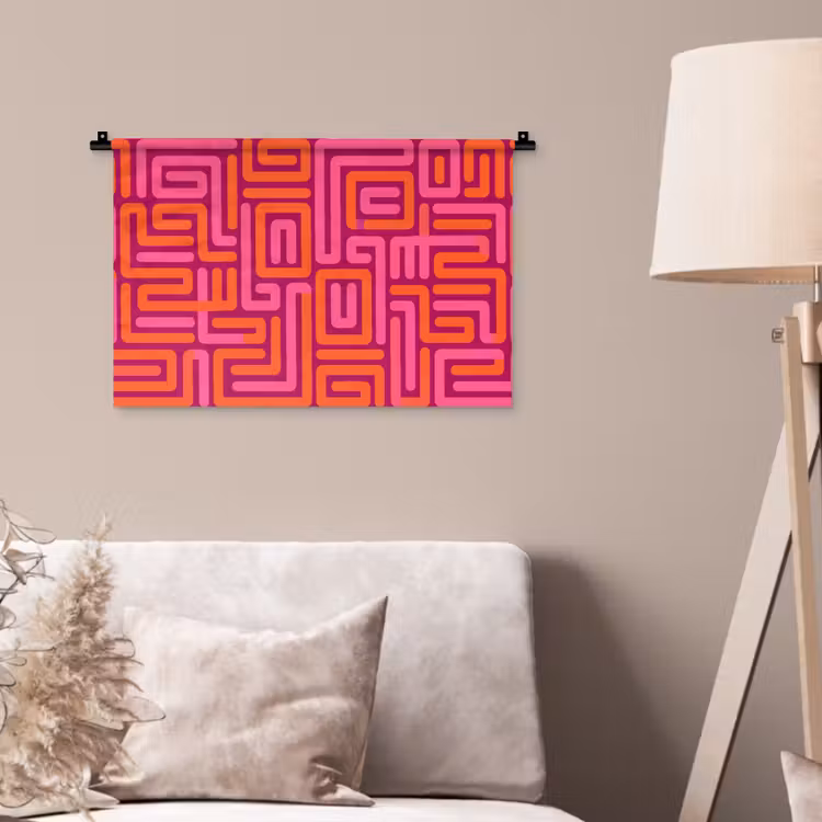 Wandkleed - Abstract - Patroon - Lijnen - Roze - Oranje — 2