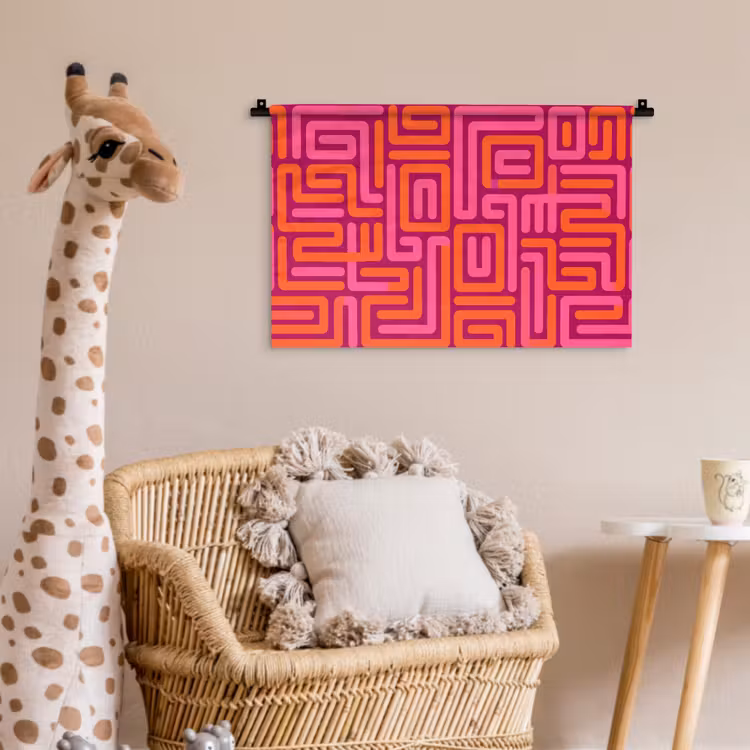 Wandkleed - Abstract - Patroon - Lijnen - Roze - Oranje — 5