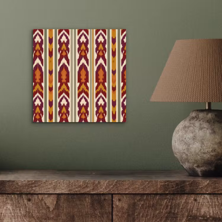 Aluminium schilderij - Ikat - Bordeauxrood - Etnisch - Patroon — 3