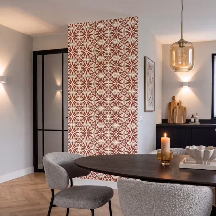 Behang - Bordeauxrood - Geometrisch - Tegel - Patroon — 5
