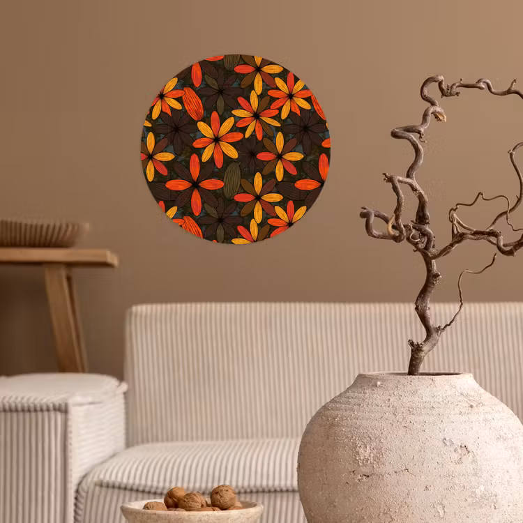 Behangcirkel - Oranje - Retro - Bloemen - Herfst — 2
