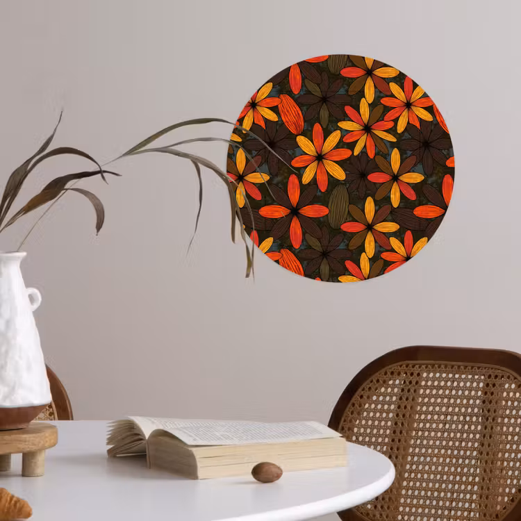 Behangcirkel - Oranje - Retro - Bloemen - Herfst — 4