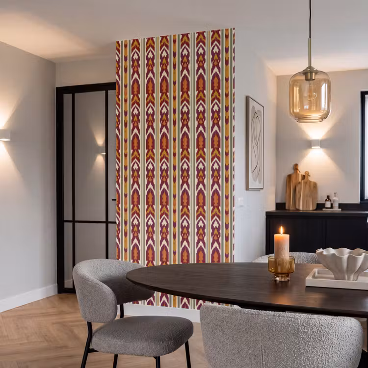 Behang - Ikat - Bordeauxrood - Etnisch - Patroon — 5