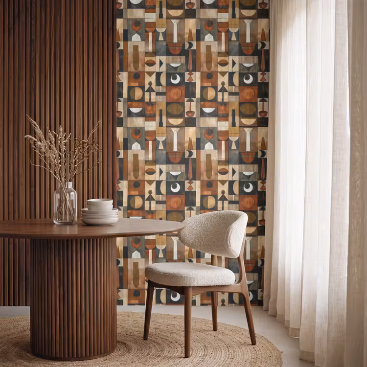 Behang - Terracotta - Geometrisch - Mid-Century - Patroon — 4