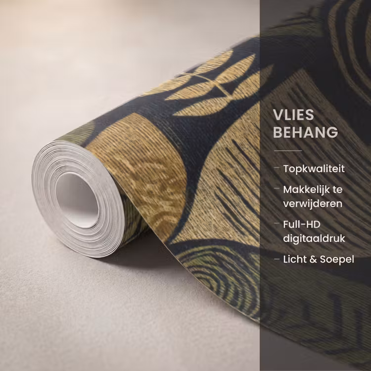 Behang - Zwart - Okergeel - Botanisch - Textuur — 3