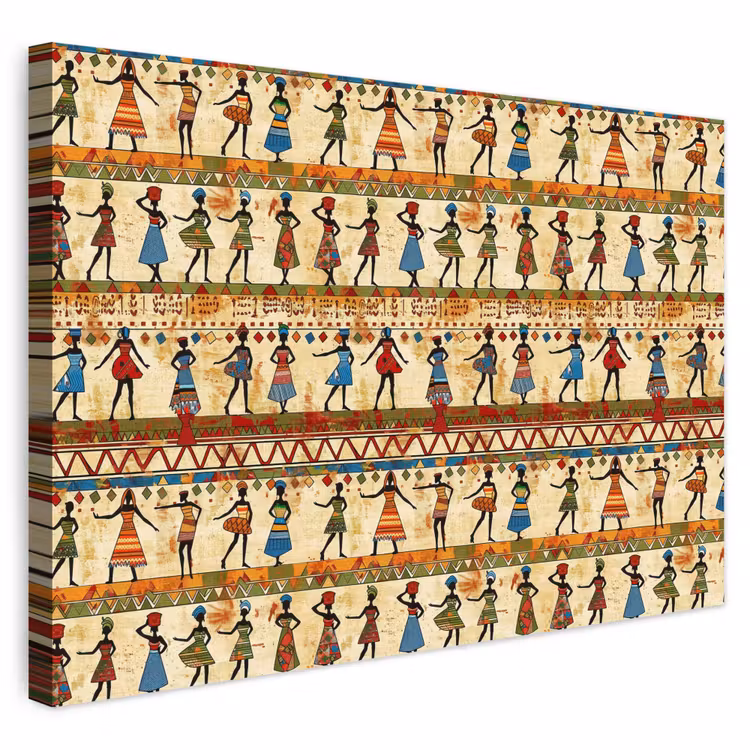 Buiten canvas - Kleurrijk - Afrikaans - Etnisch - Dansende Vrouwen - Patroon — 1