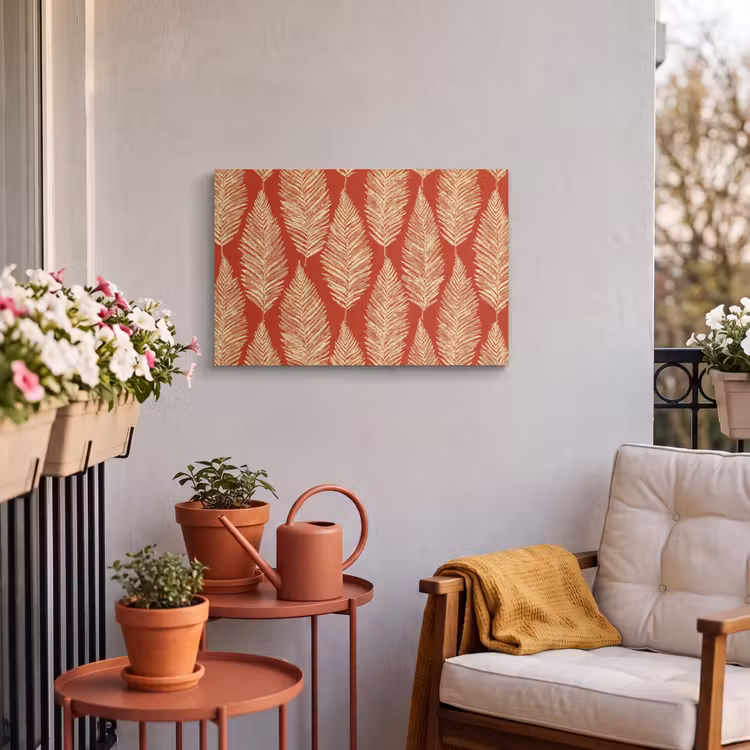 Buiten canvas - Rood - Botanisch - Varen - Patroon — 3
