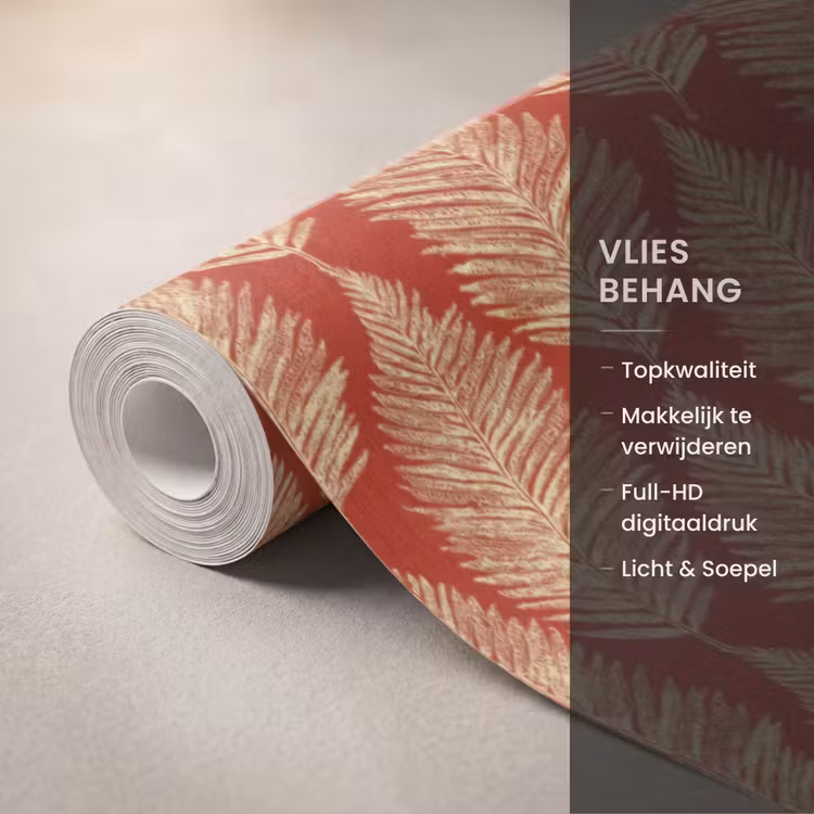 Behang - Rood - Botanisch - Varen - Patroon — 3