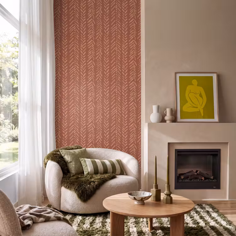 Behang - Terracotta - Visgraat - Ambachtelijk - Patroon — 1