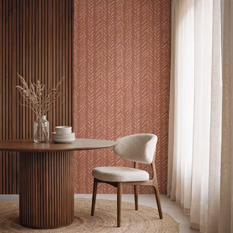 Behang - Terracotta - Visgraat - Ambachtelijk - Patroon — 4