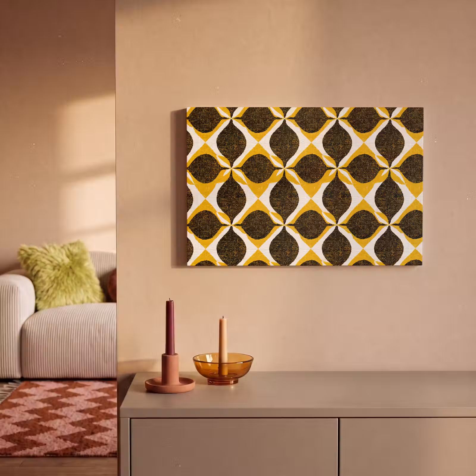 Canvas schilderij - Geel - Zwart - Geometrisch - Retro - Textuur — 1