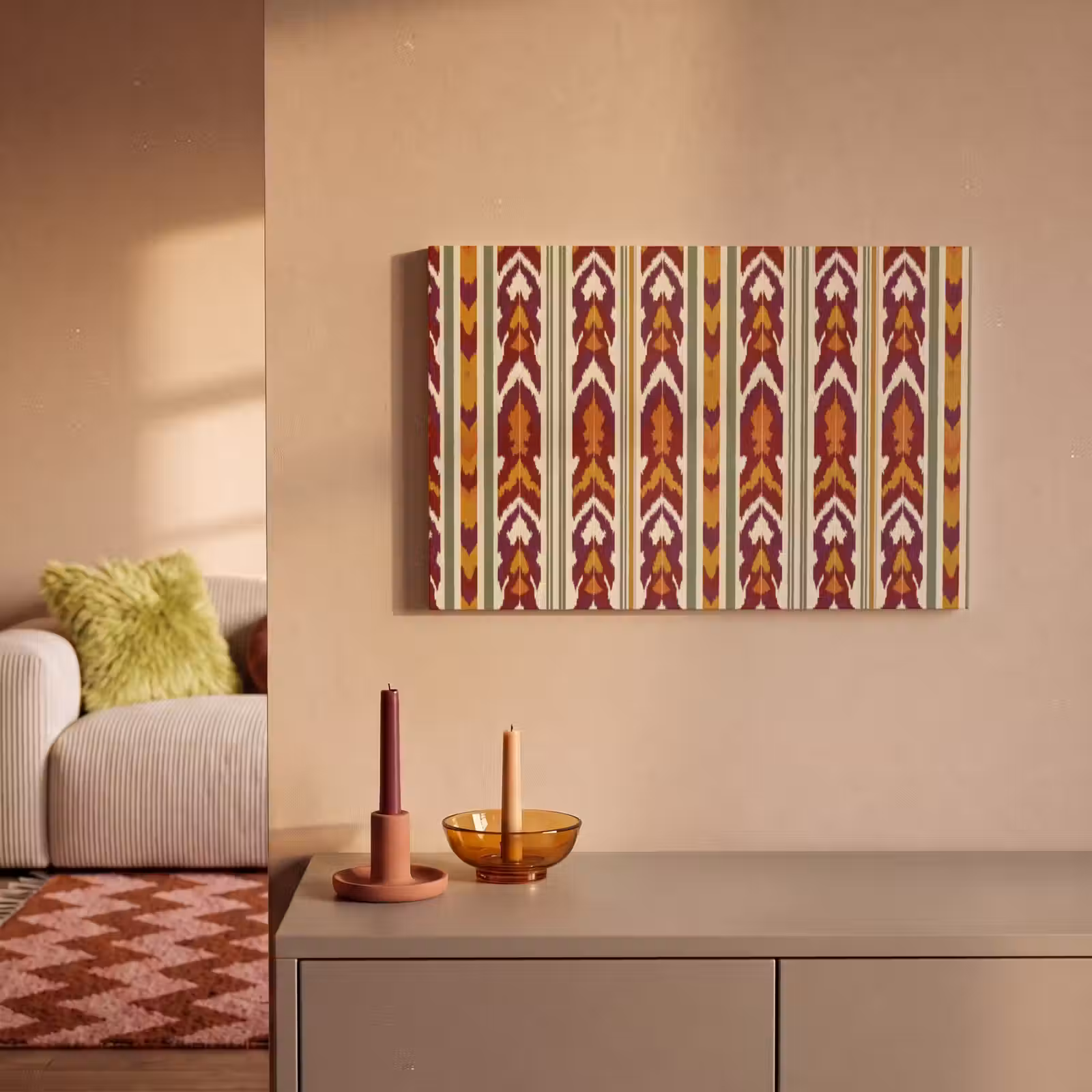 Canvas schilderij - Ikat - Bordeauxrood - Etnisch - Patroon — 1
