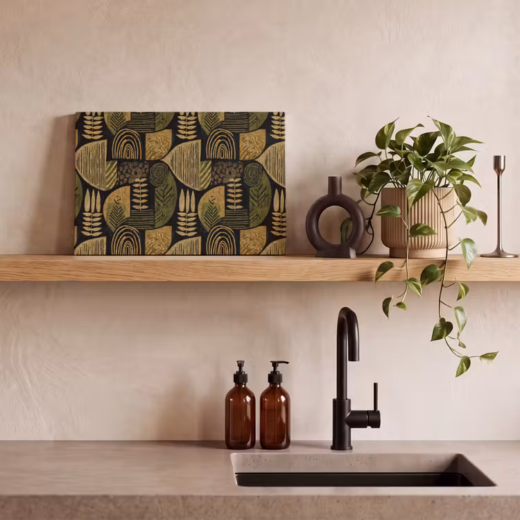 Canvas schilderij - Zwart - Okergeel - Botanisch - Textuur — 2