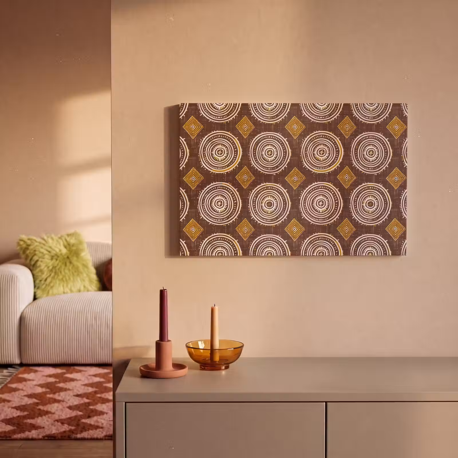 Canvas schilderij - Chocoladebruin - Etnisch - Tribaal - Cirkels - Patroon — 1