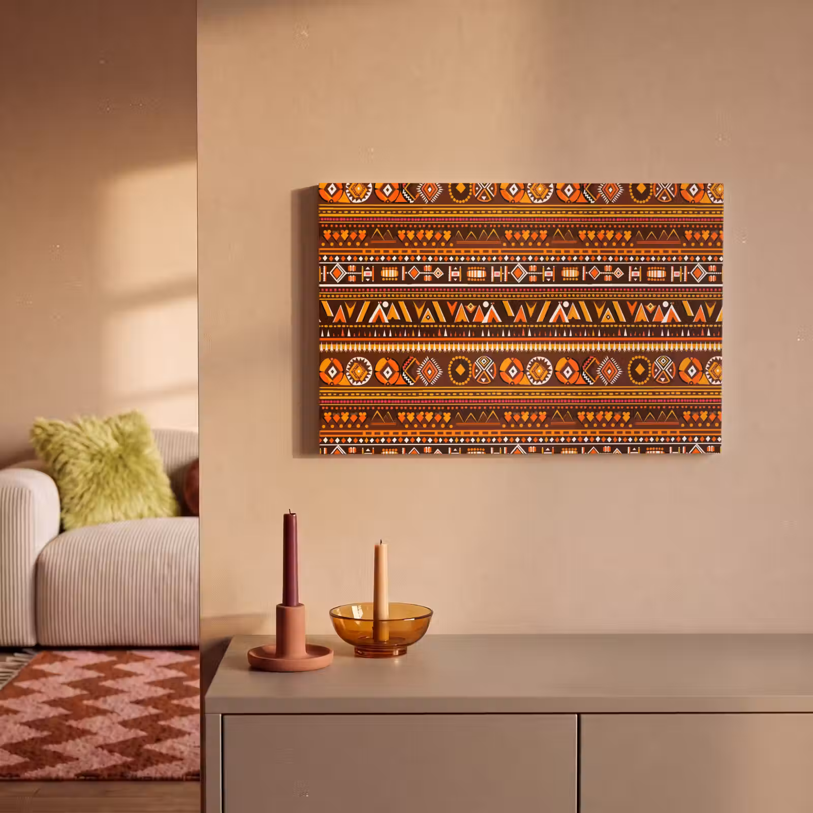 Canvas schilderij - Oranje - Etnisch - Tribaal - Geometrisch - Patroon — 1