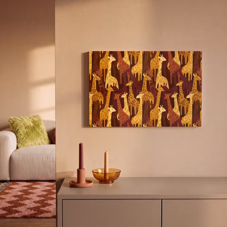 Canvas schilderij - Bruin - Giraffen - Safari - Patroon — 1