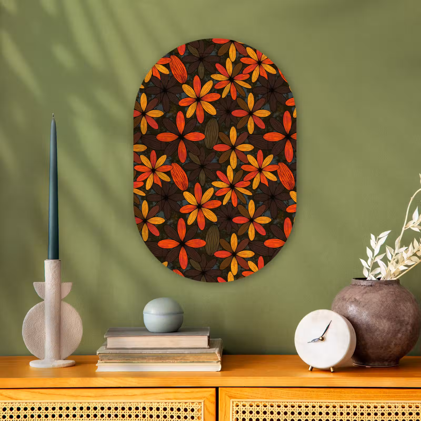 Muurovaal - Oranje - Retro - Bloemen - Herfst — 1