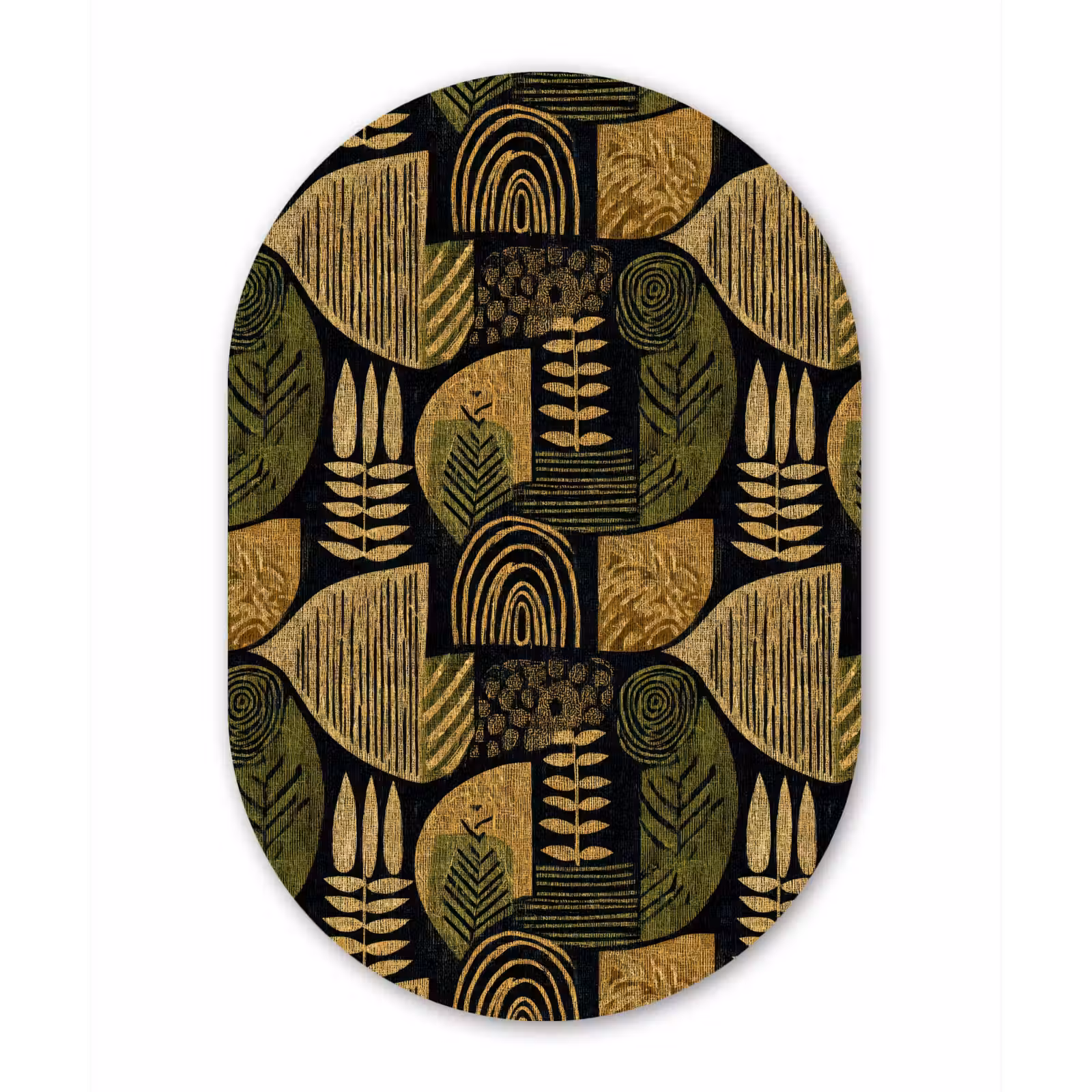 Muurovaal glas - Zwart - Okergeel - Botanisch - Textuur — 1