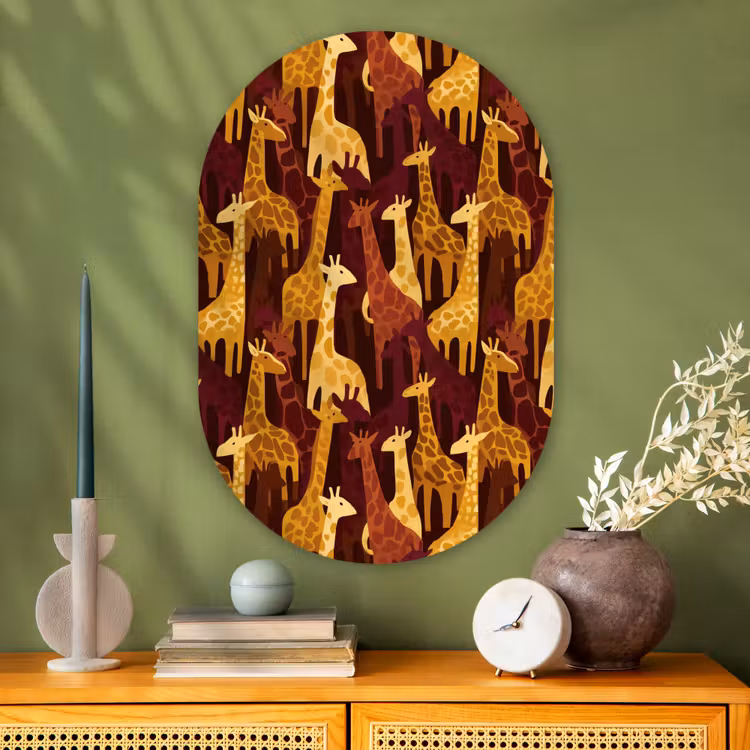 Muurovaal glas - Bruin - Giraffen - Safari - Patroon — 2