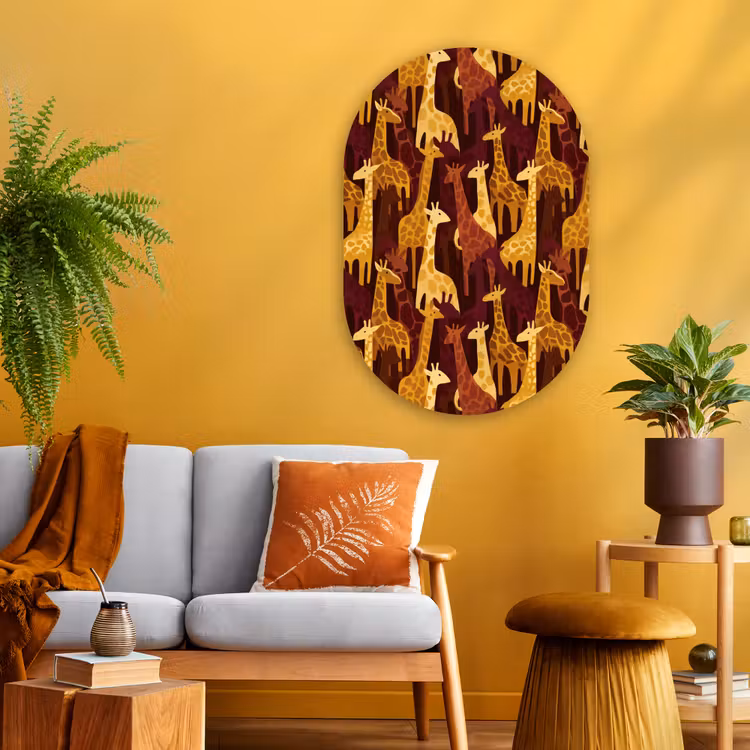 Muurovaal glas - Bruin - Giraffen - Safari - Patroon — 3