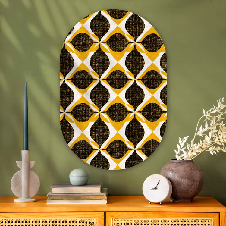 Muurovaal glas - Geel - Zwart - Geometrisch - Retro - Textuur — 2