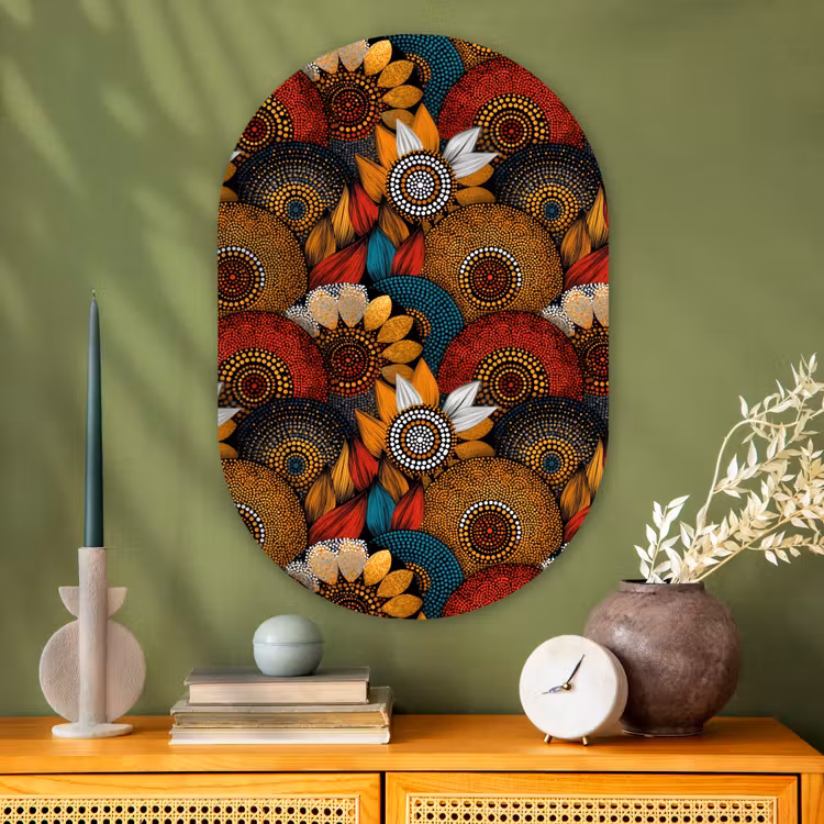 Muurovaal glas - Kleurrijk - Aboriginal - Dot Painting - Botanisch - Patroon — 2