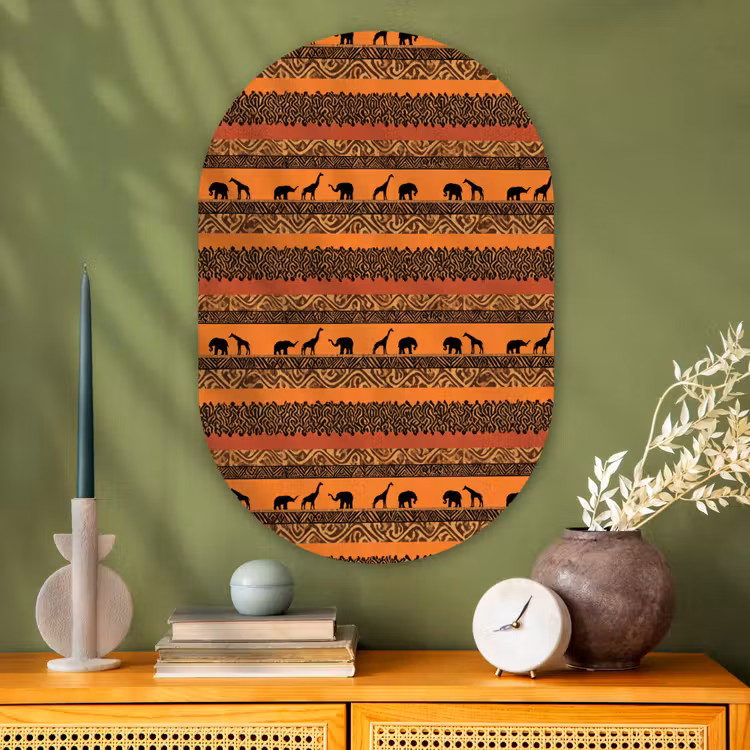 Muurovaal glas - Oranje - Safari - Afrikaans - Dieren - Patroon — 2