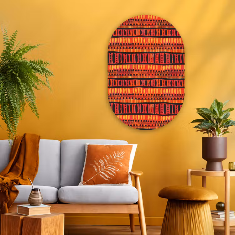 Muurovaal glas - Rood - Oranje - Etnisch - Expressief - Patroon — 3