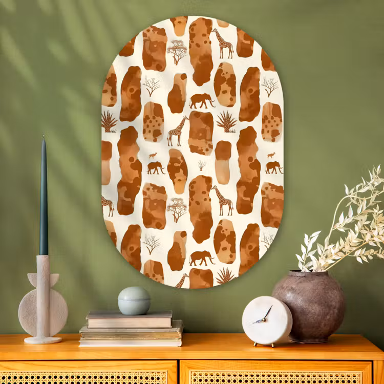 Muurovaal glas - Terracotta - Safari - Dieren - Patroon — 2