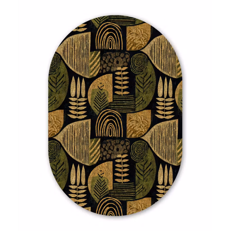 Muurovaal glas - Zwart - Okergeel - Botanisch - Textuur — 1