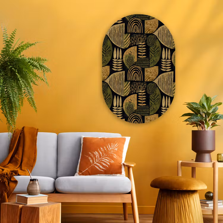 Muurovaal glas - Zwart - Okergeel - Botanisch - Textuur — 3
