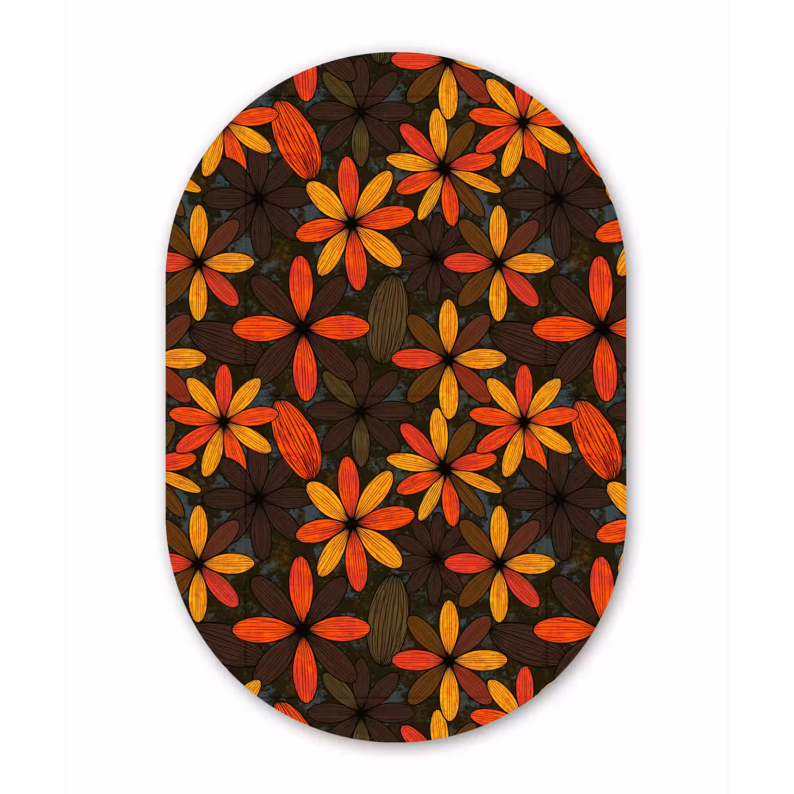 Muurovaal glas - Oranje - Retro - Bloemen - Herfst — 1