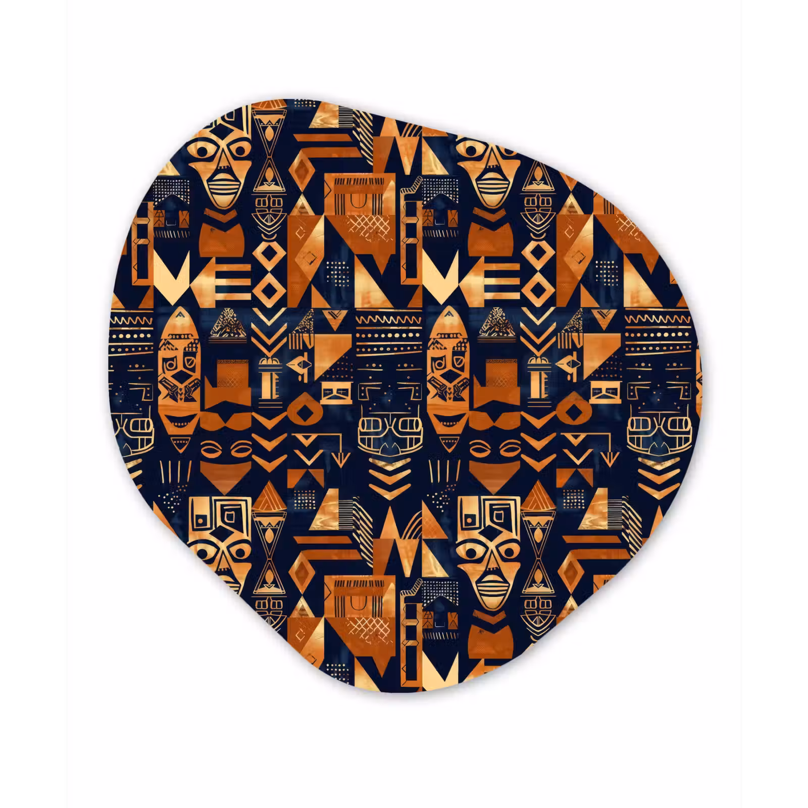Organisch schilderij glas - Nachtblauw - Koper - Tribaal - Maskers — 1