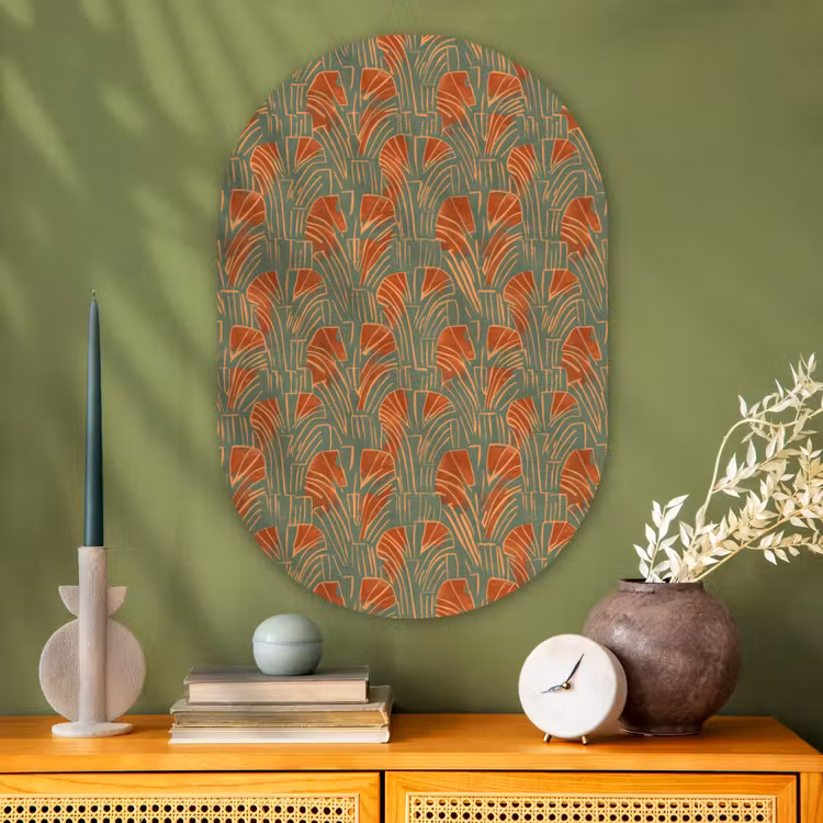 Muurovaal glas - Groen - Terracotta - Deco - Waaiers — 2