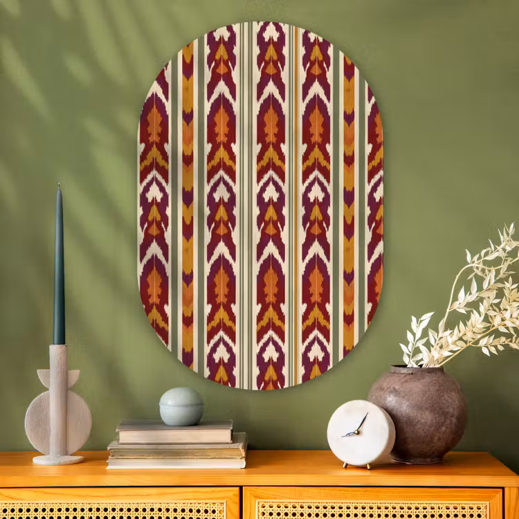 Muurovaal glas - Ikat - Bordeauxrood - Etnisch - Patroon — 2