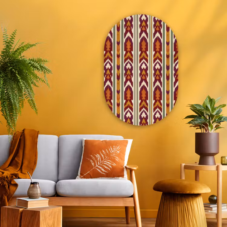 Muurovaal glas - Ikat - Bordeauxrood - Etnisch - Patroon — 3